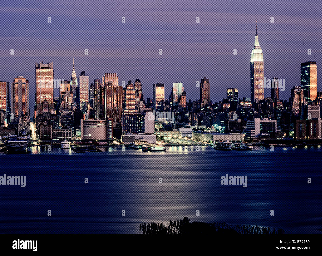 Empire State Building and New York skyline at sunset digitally altered ...