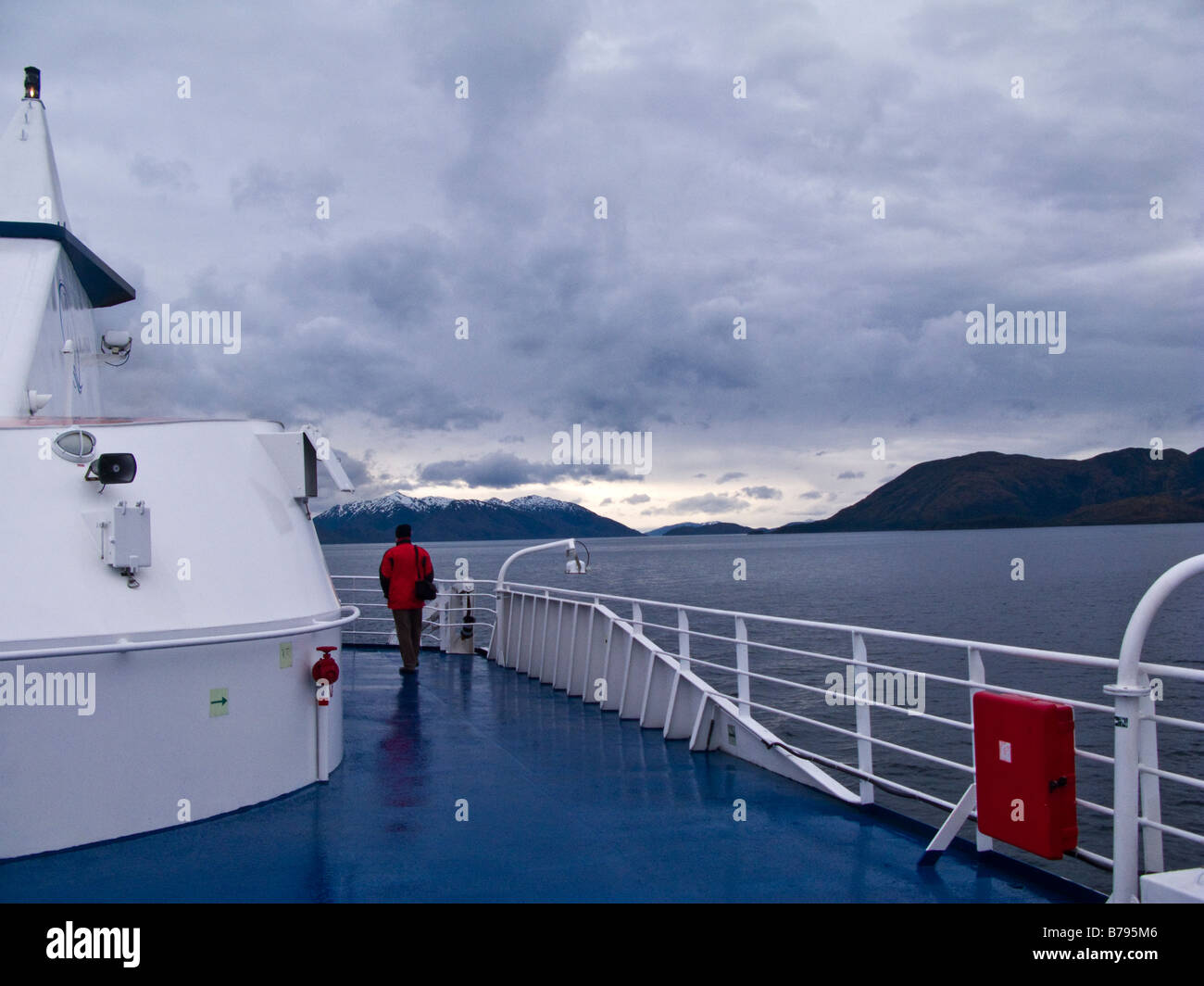 Tourist on exploration ship Tierra del Fuego Patagonia Chile South America Stock Photo