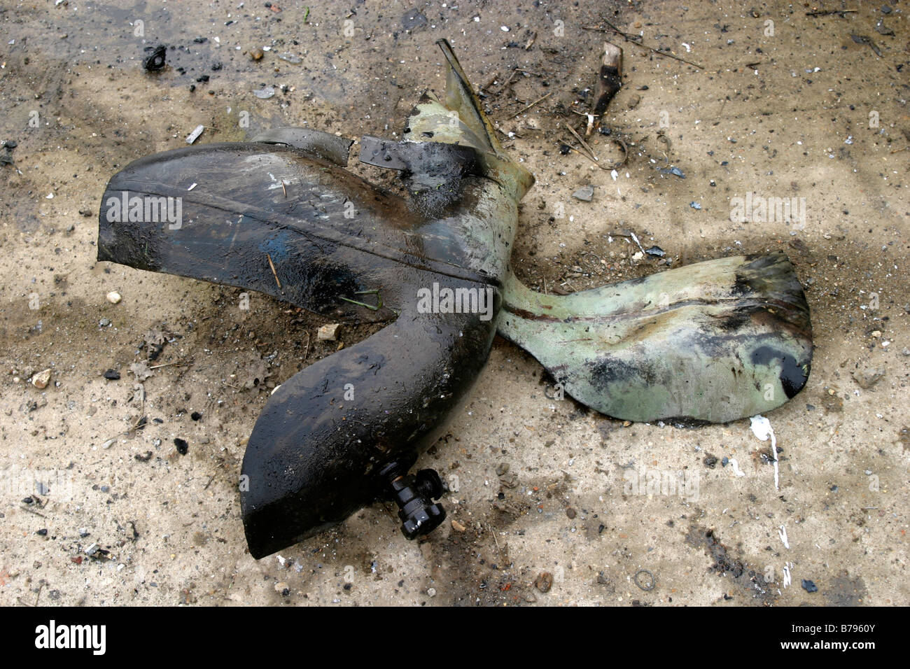 Damage to an exploded gas cylinder involved in fire Stock Photo Alamy