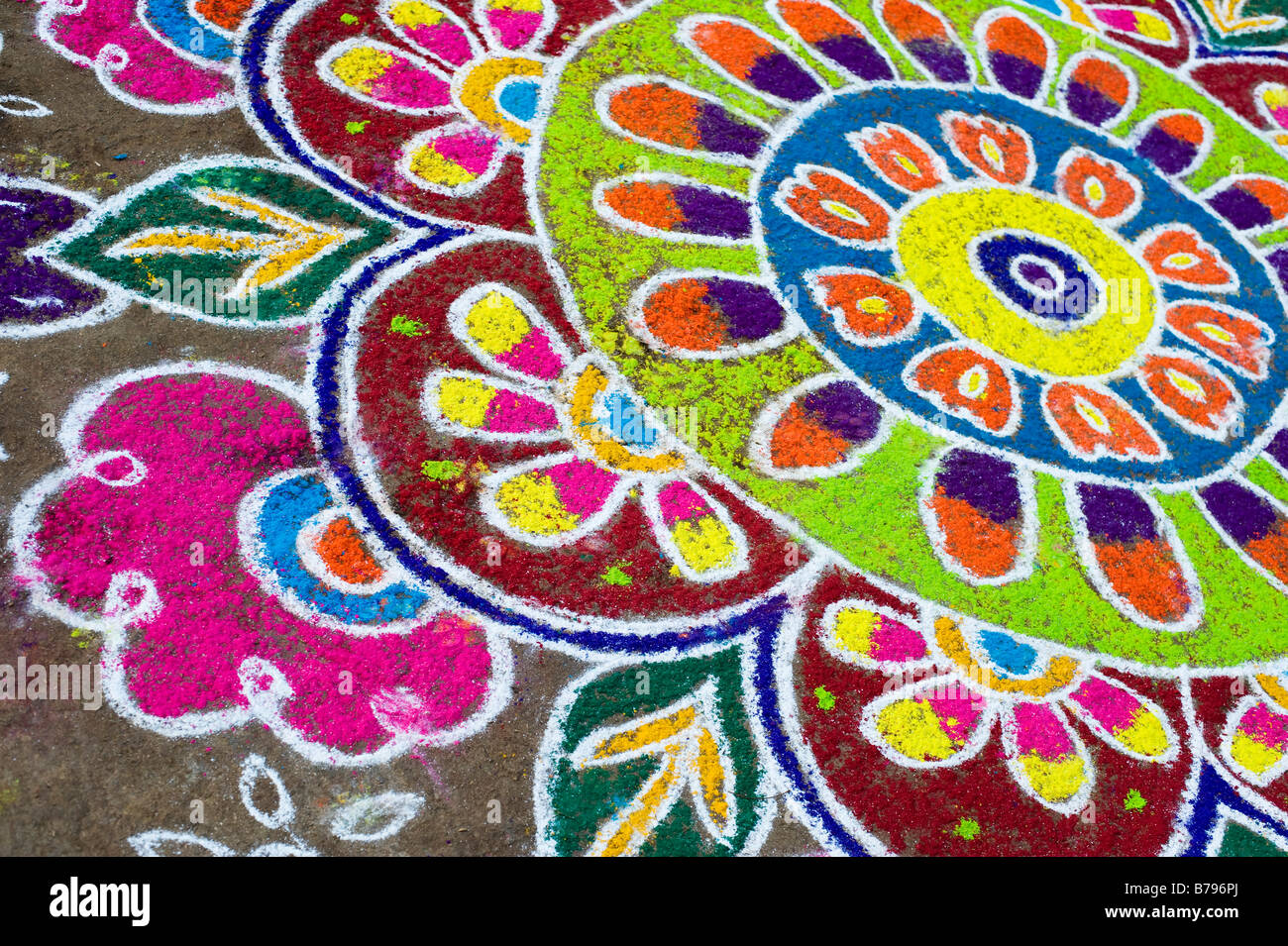 Rangoli festival designs in an Indian street made at the hindu ...