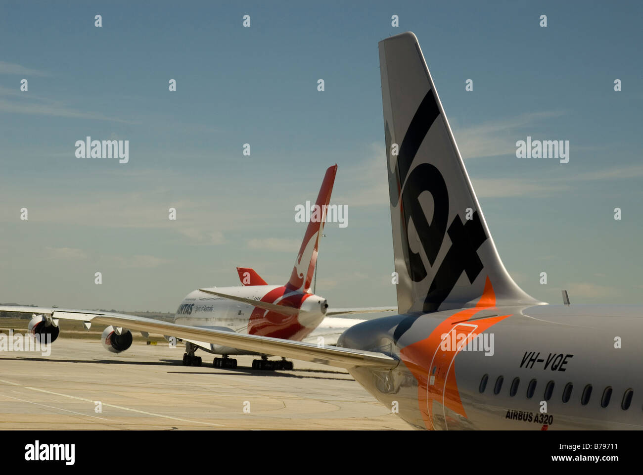 Qantas and Jetstar aircraft at Melbourne Airport , Australia Stock