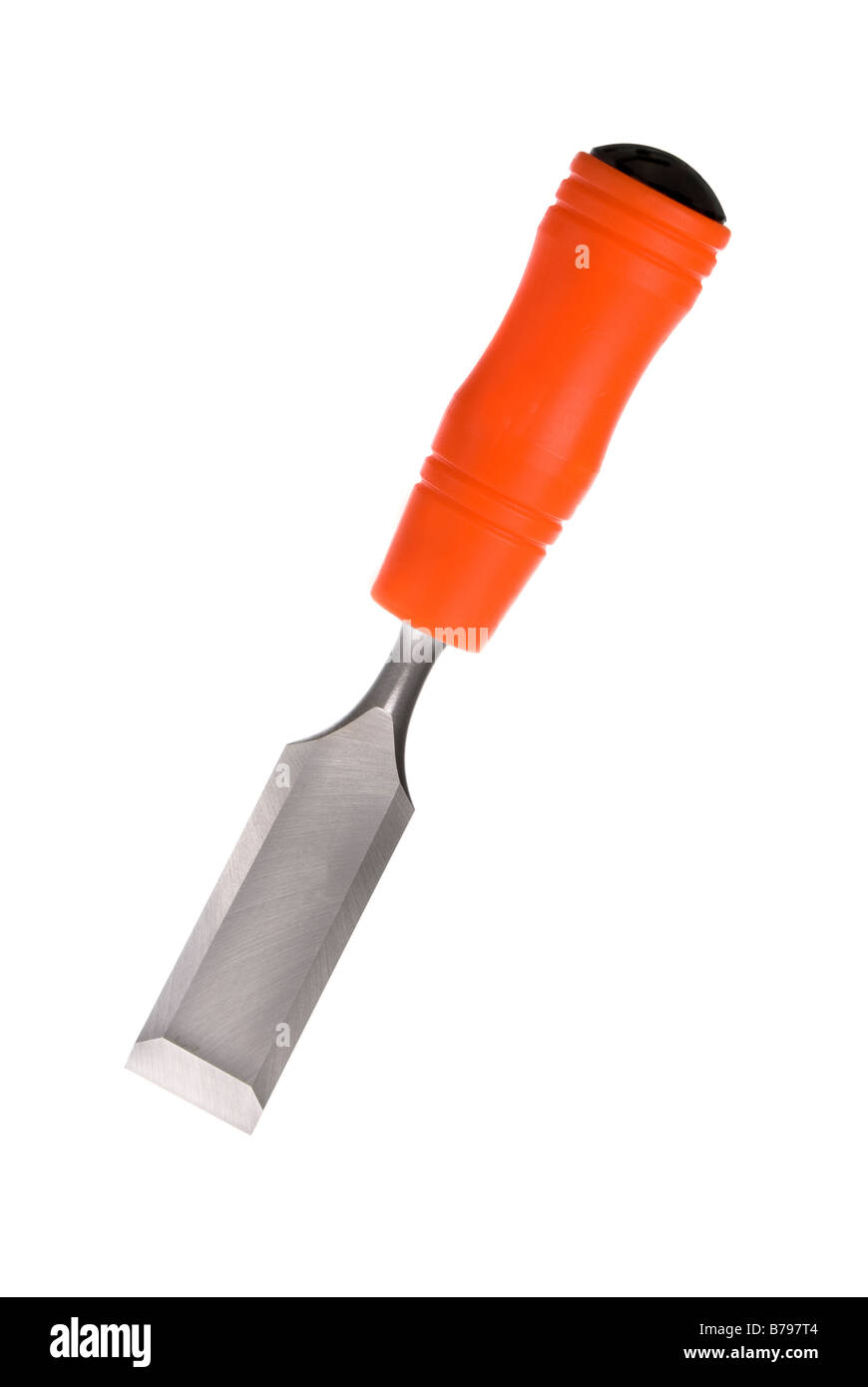 A sharp chisel isolated on a white background The image can be used for any tooling fabrication or construction inference Stock Photo