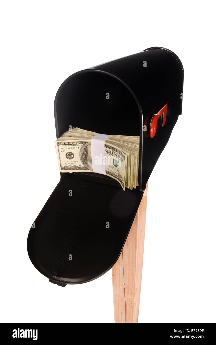 A lot of money is delivered to in an isolated mailbox as a stimulus package Stock Photo