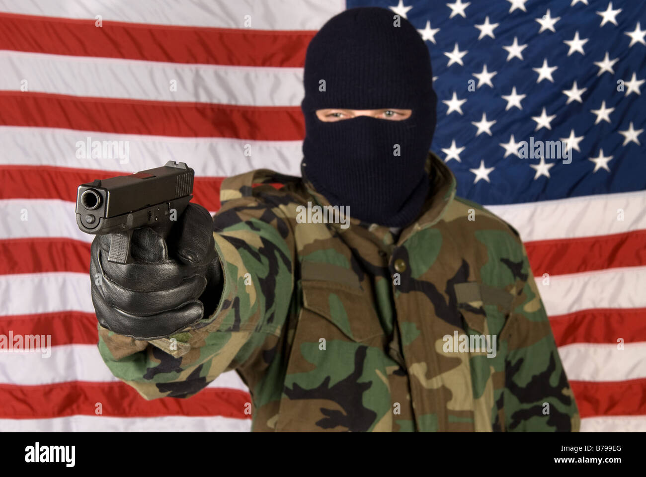 A man prepares to defend his country against all evil Stock Photo