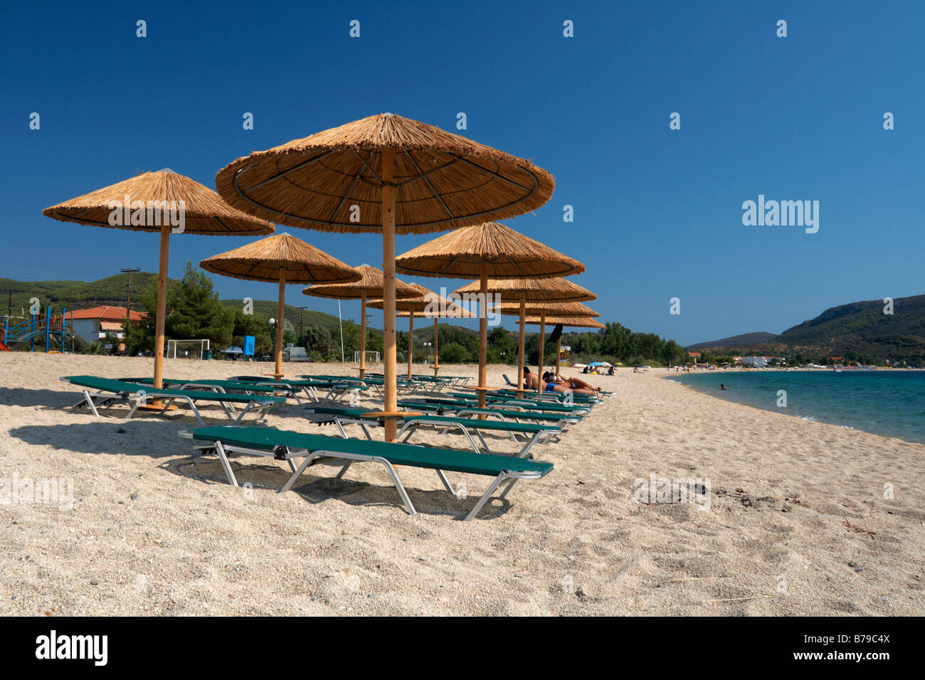 Straw Umbrellas on Toroni Beach Halkidiki Greece Stock Photo Alamy