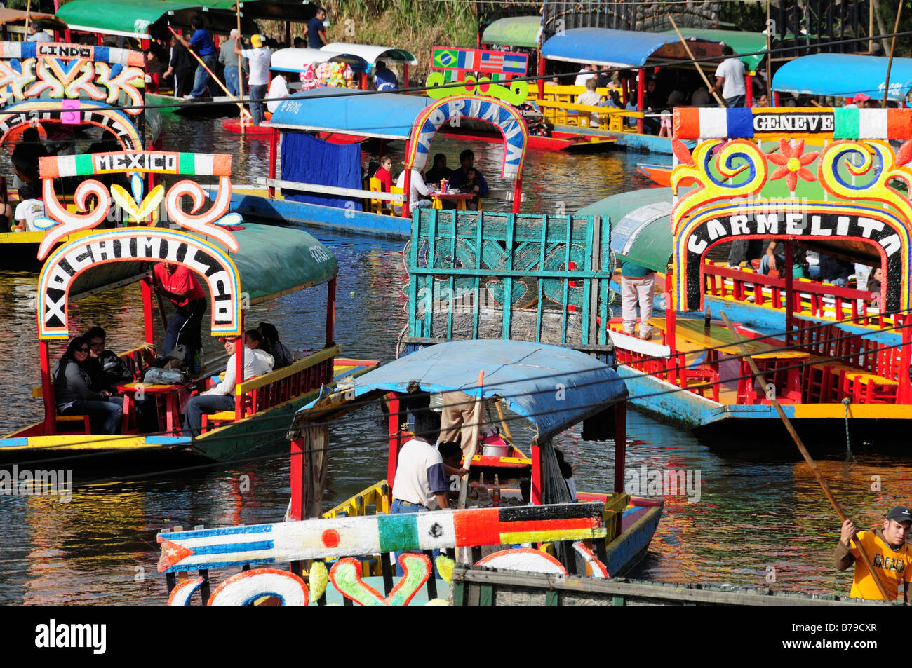 Colourful boats of Xochimilco, Mexico City Stock Photo Alamy