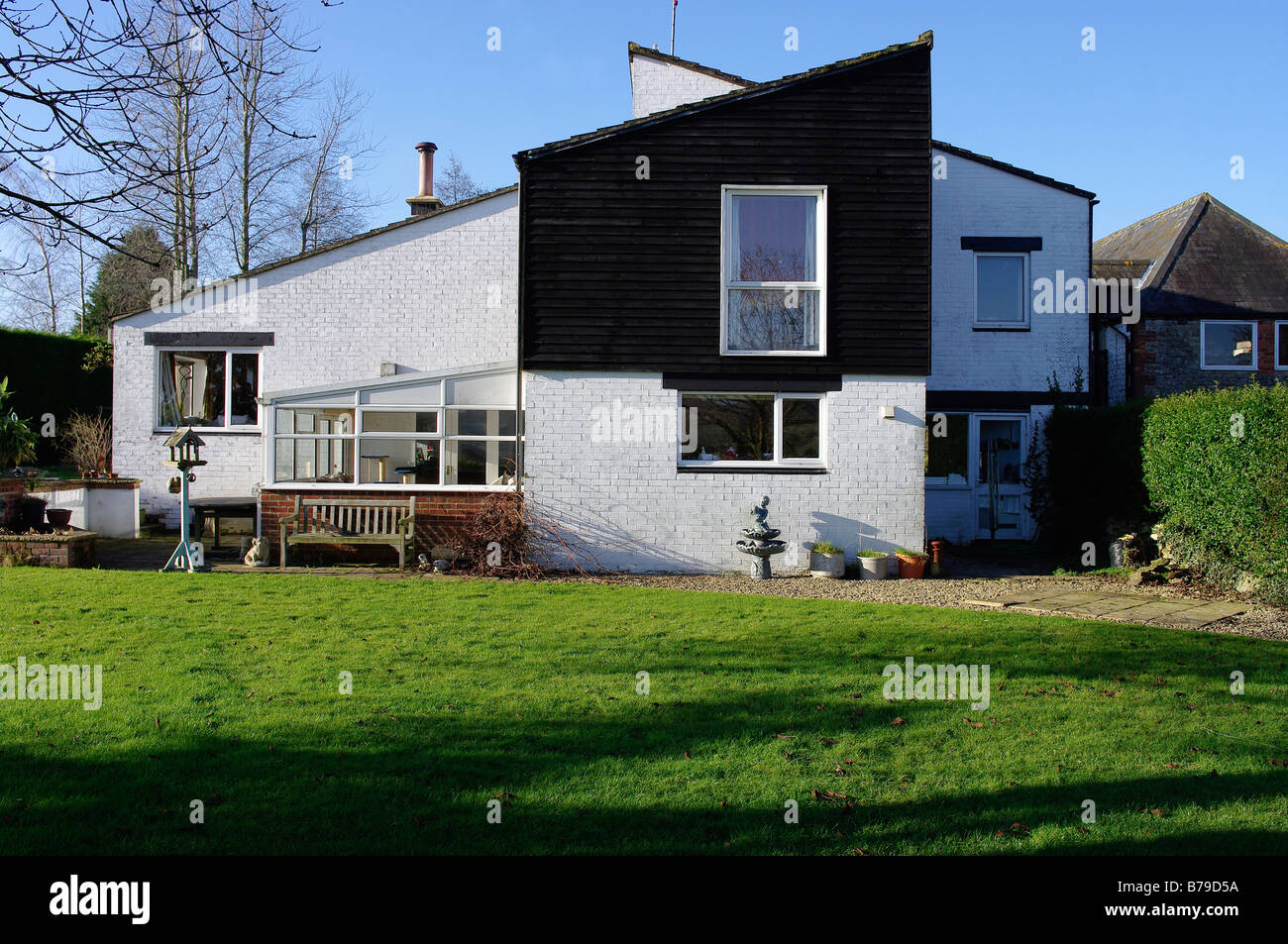Black And White Brick And Timber House Built In 1970s In Uk Stock Photo Alamy