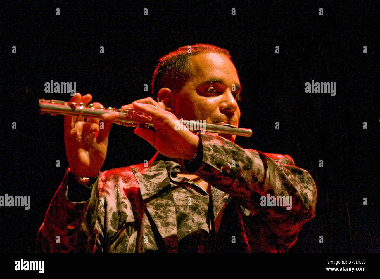 Flute player ORLANDO VALLE known as MARACA plays Afro Cuban Jazz at the 51st MONTEREY JAZZ FESTIVAL MONTEREY CALIFORNIA Stock Photo