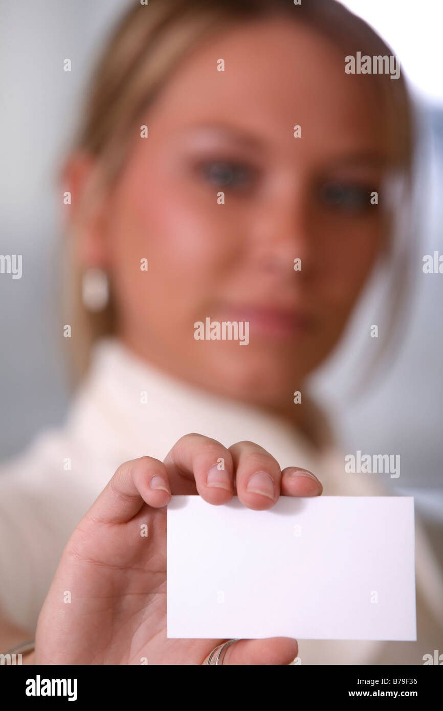 caucasian business woman with business card Stock Photo