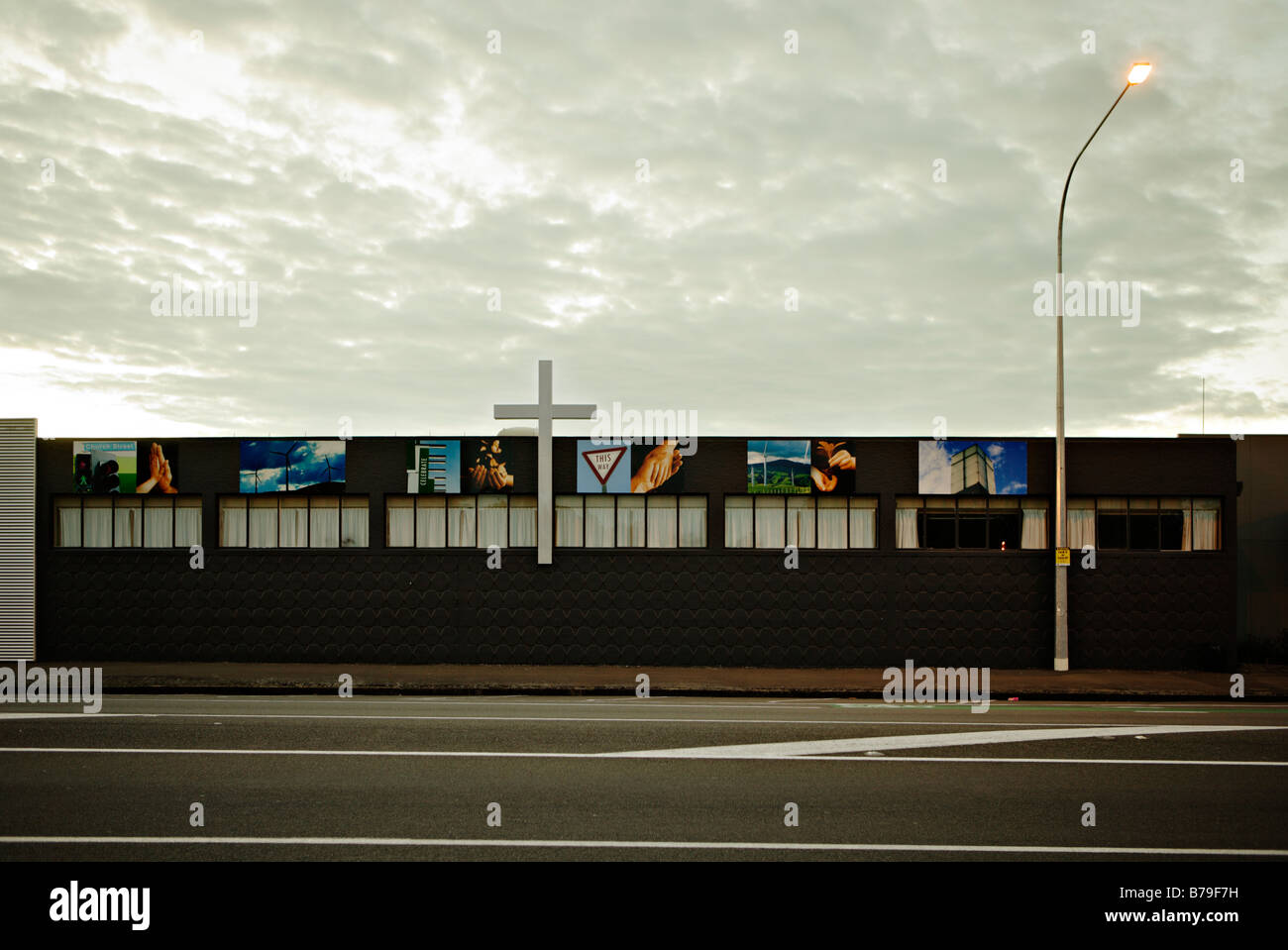 Urban landscape Palmerston North New Zealand modern church Stock Photo