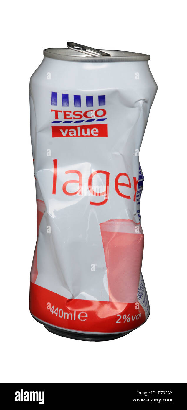 Crushed Tesco Value Larger Can Stock Photo Alamy