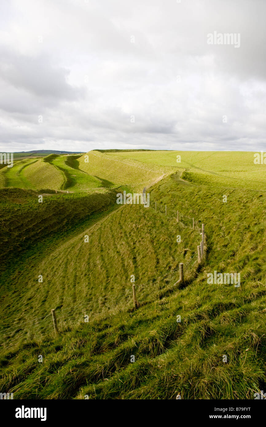 Iron Age hill fort Maiden Castle Dorchester England Stock Photo