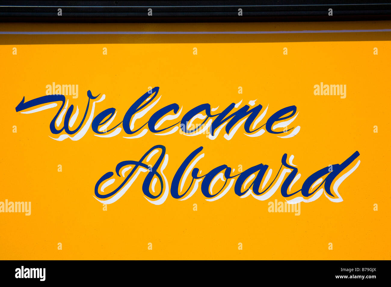 Welcome aboard sign on a public transport bus, Valletta, Malta Stock Photo
