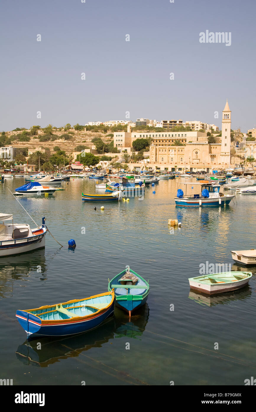 Saint Anne’s Church and Marsascala Harbour, Marsascala, Malta Stock