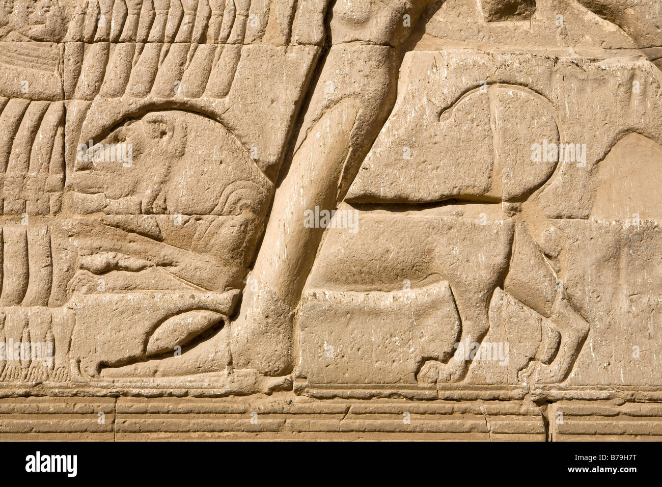 Relief work on the walls at the Temple of Khnum at Esna, Egypt Stock Photo