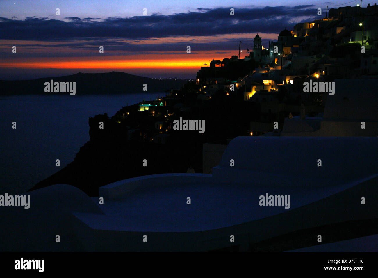 Sunset in Santorini Imerovigli Greece Stock Photo