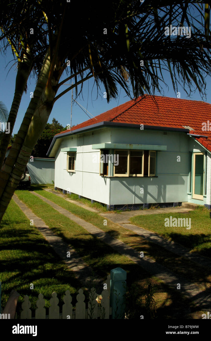 Old fifties style fibro tropical bungalow at Byron Bay Australia Stock Photo