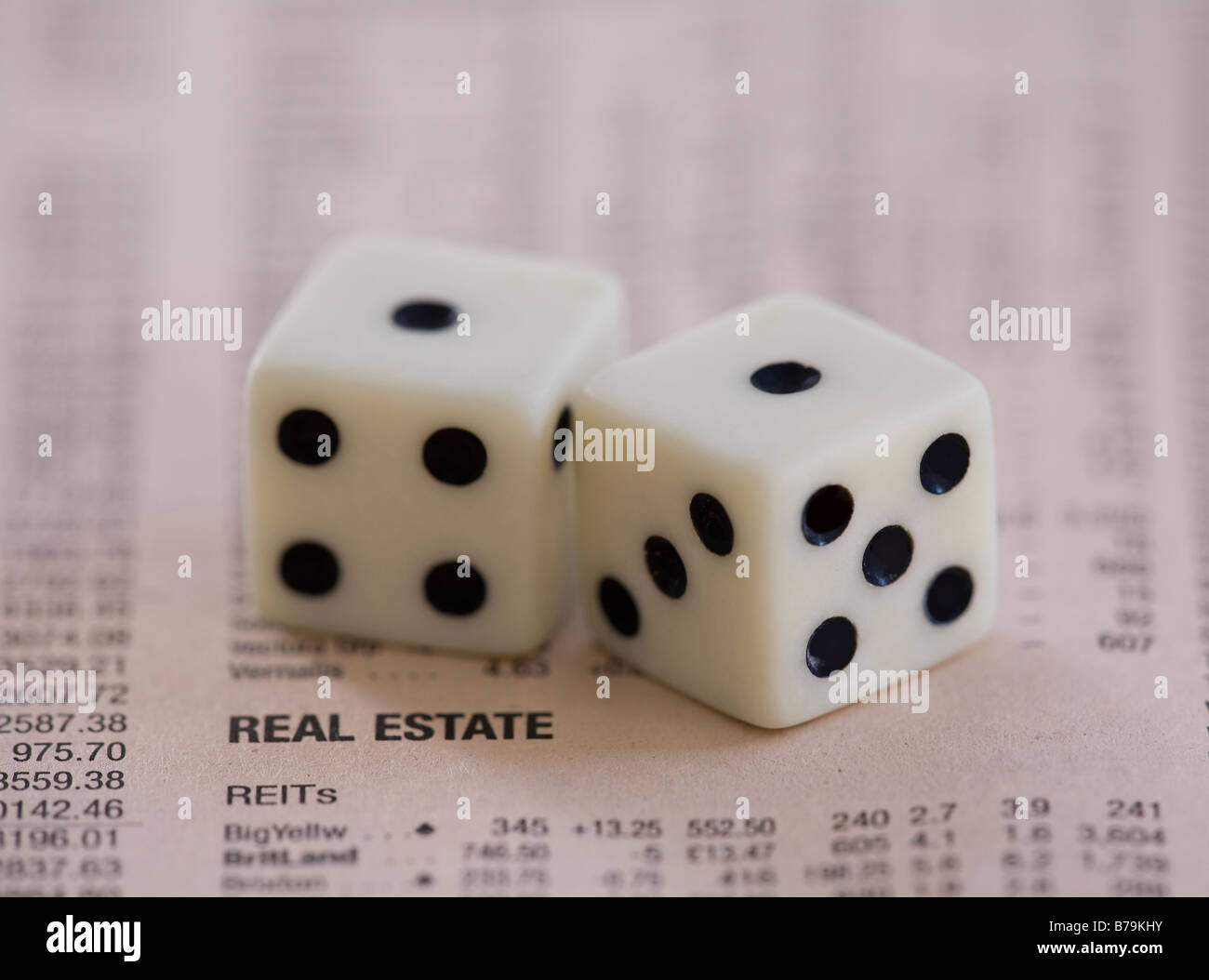 Low scoring dice on real estate share price in FT Stock Photo