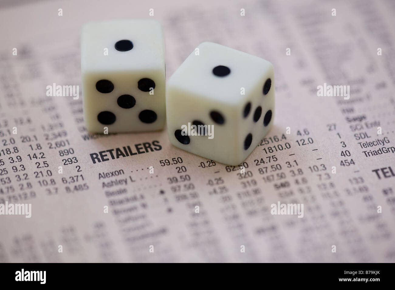 Low scoring dice representing credit crunch in retail sector Stock Photo