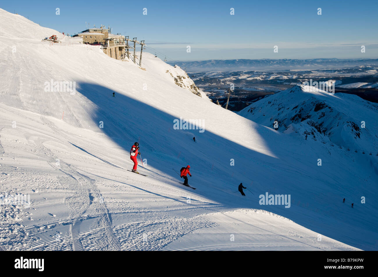 Skiers on slopes of Kasprowy Wierch Zakopane Tatra Mountains Podhale Region Poland Stock Photo