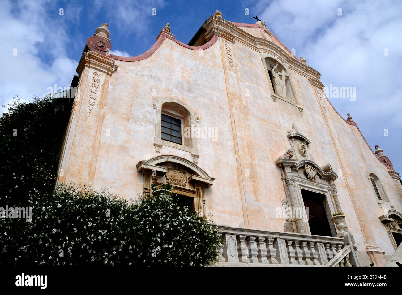 Beautiful pink church of San Guiseppe in the centre of Taormina in ...