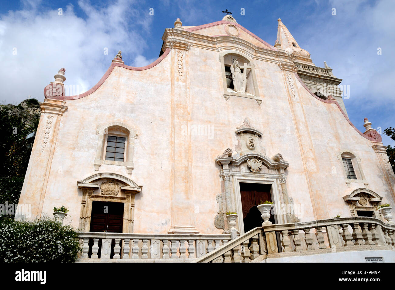 Beautiful pink church of San Guiseppe in the centre of Taormina in ...