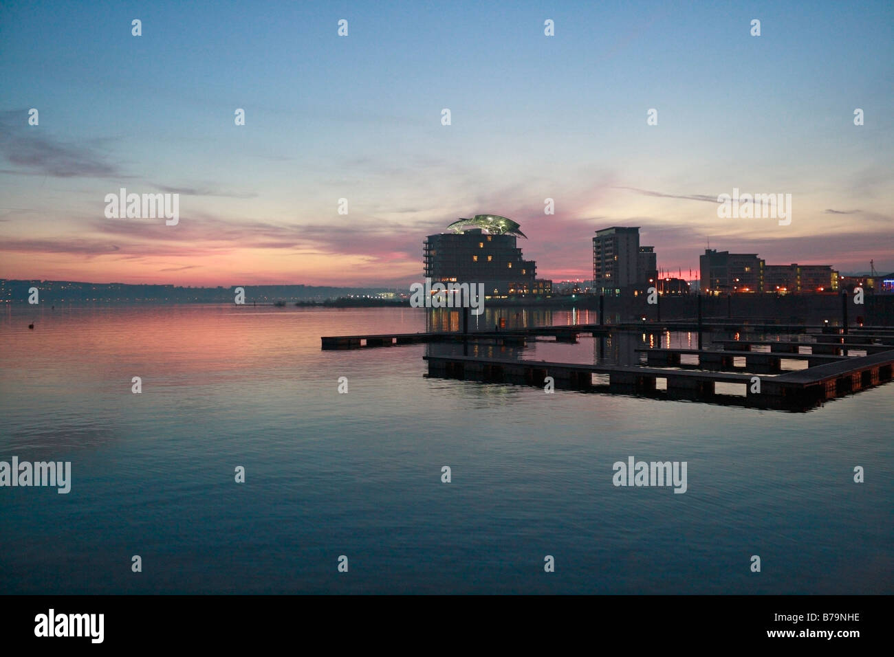 Late winter afternoon sunset view of Cardiff Bay Wales UK Stock Photo