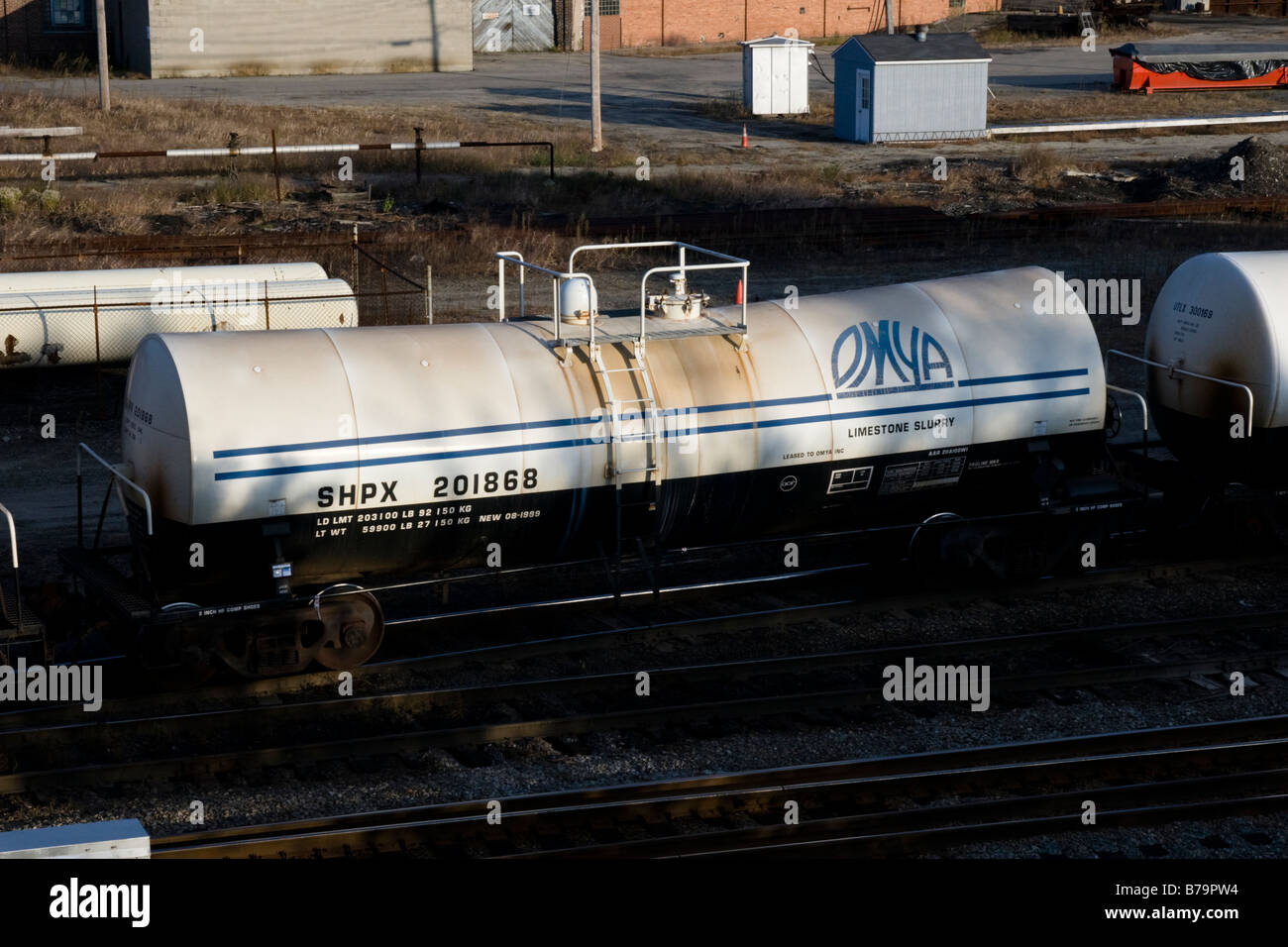 Omya Kaolin Tank Car in Rail Yard in Portland ME Maine USA Stock Photo