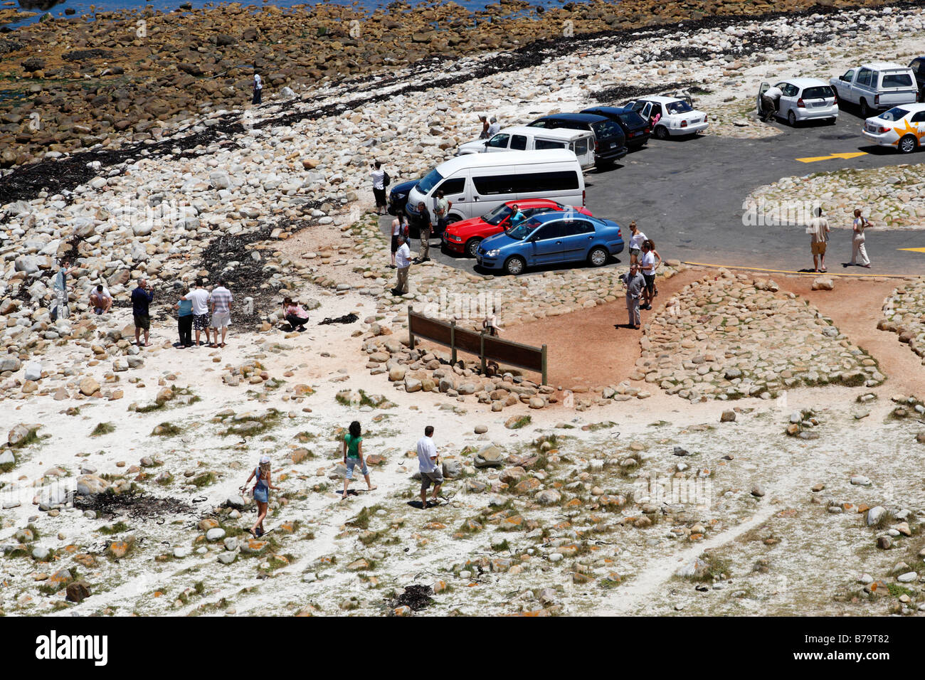 looking down on the car park and tourists at the cape of good hope south africa Stock Photo
