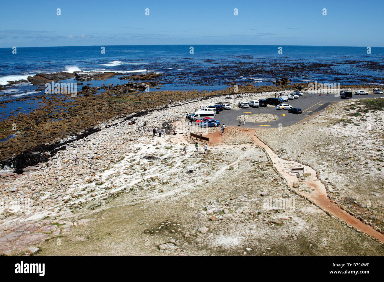 looking down on the car park and tourists at the cape of good hope south africa Stock Photo