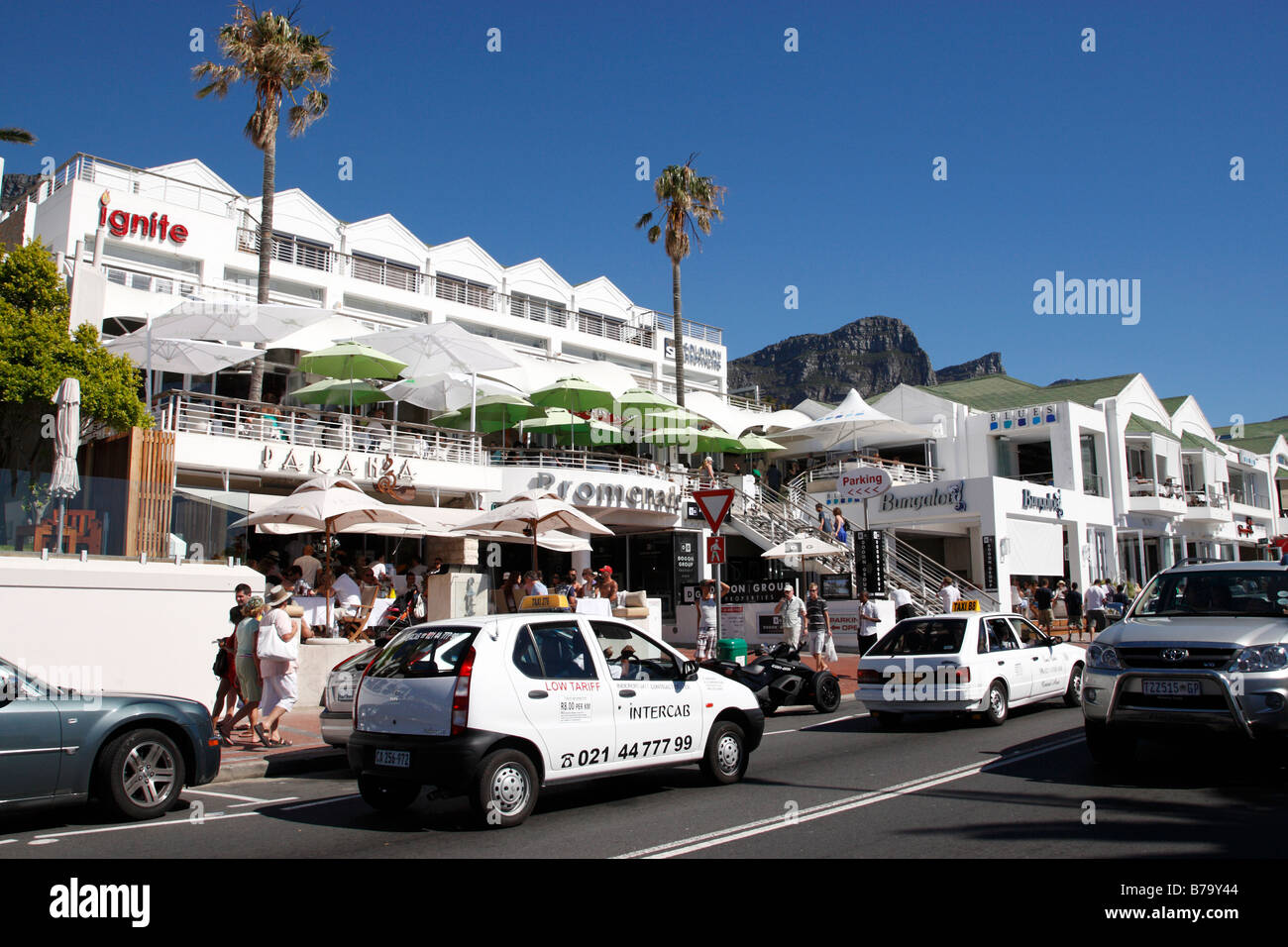 view along victoria road the main route along the beach front camps bay cape town south africa Stock Photo