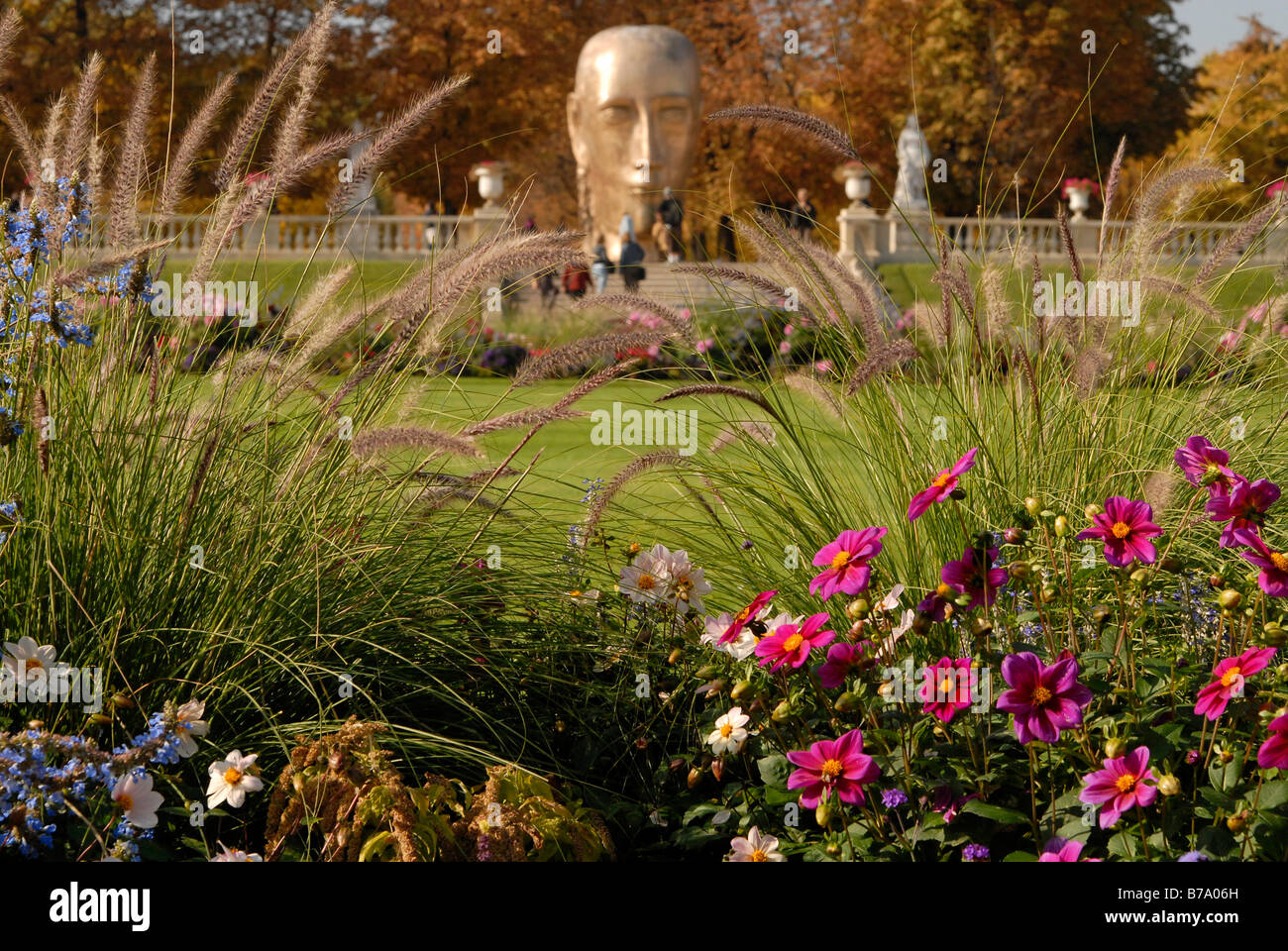 Huge golden head in the Jardin du Luxembourg in Paris, France, Europe Stock Photo