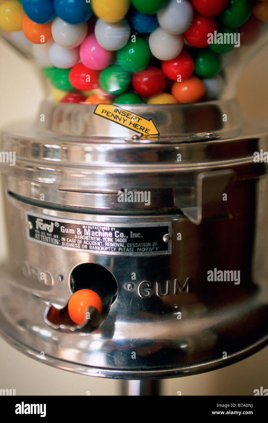 Close-up of gum balls in a gum ball machine Stock Photo