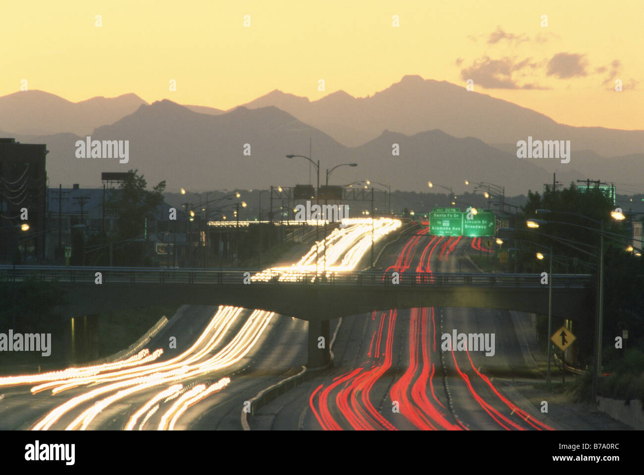 Longs Peak at sunset from  I-25 and Washington street,Denver,CO Stock Photo