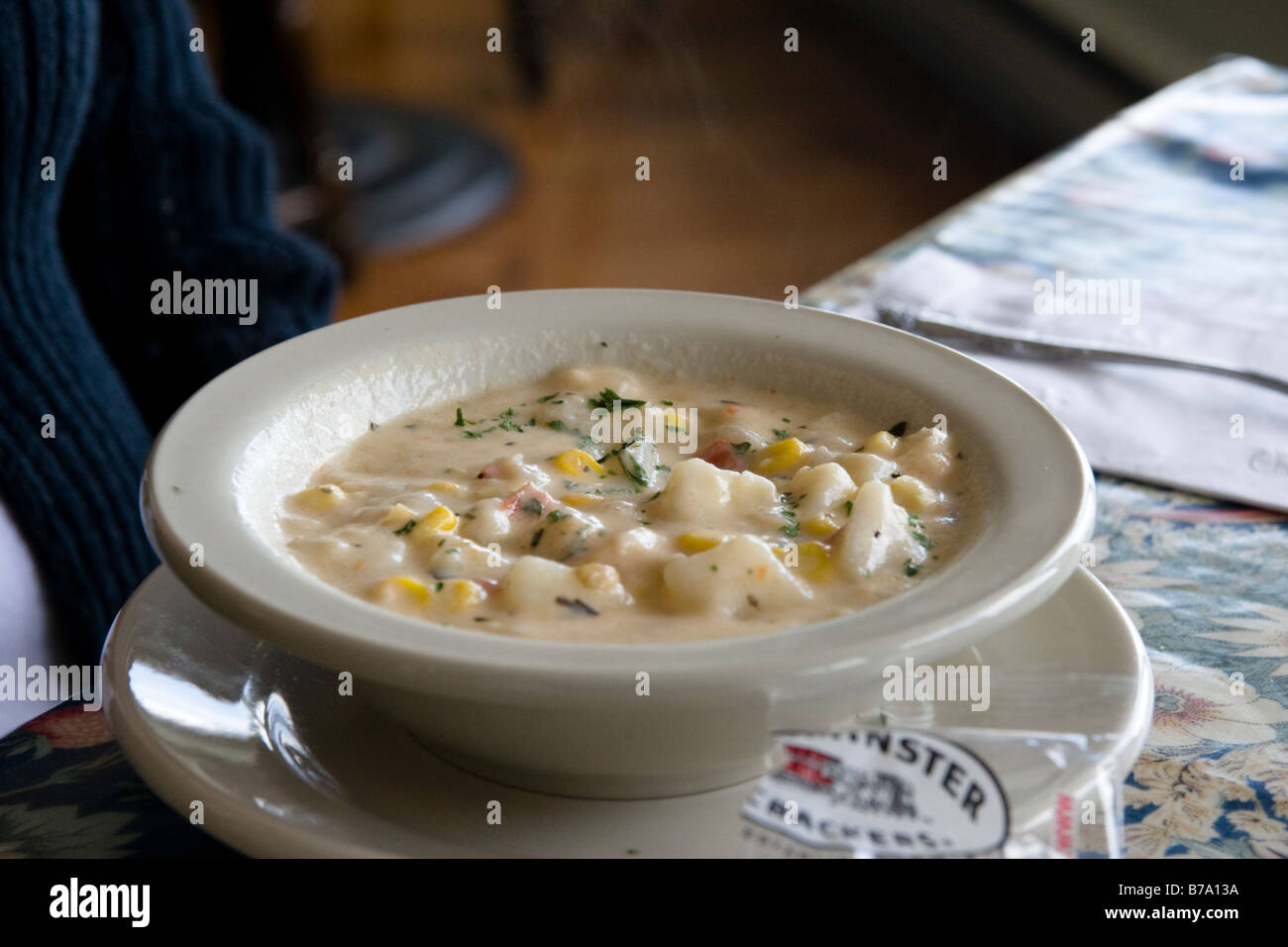Bowl of Clam Chowder Fish Suit in restaurant in Ogunquit Maine ME New England United States of