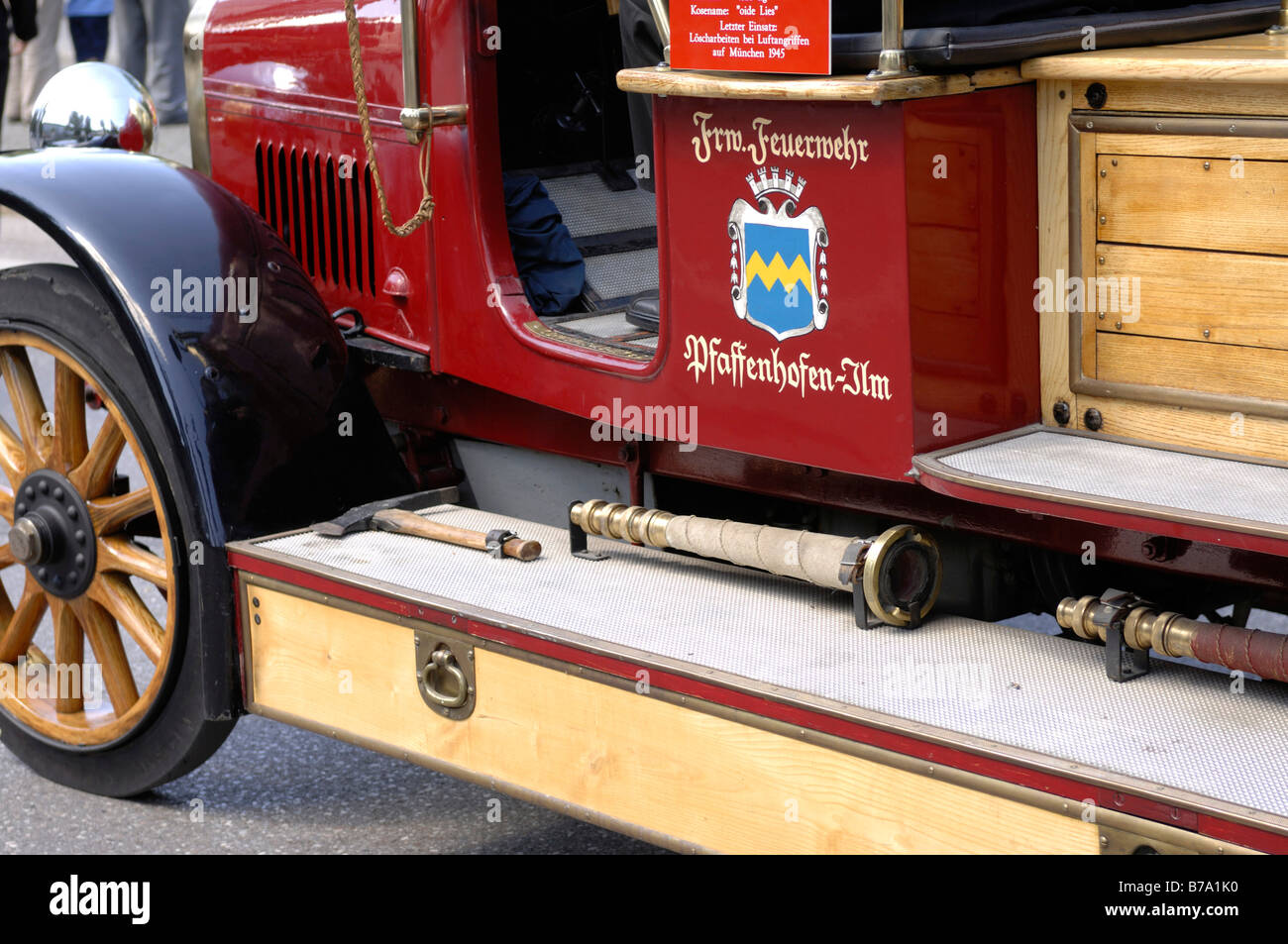 Fire brigade nostalgia, old fire engine, in detail Stock Photo