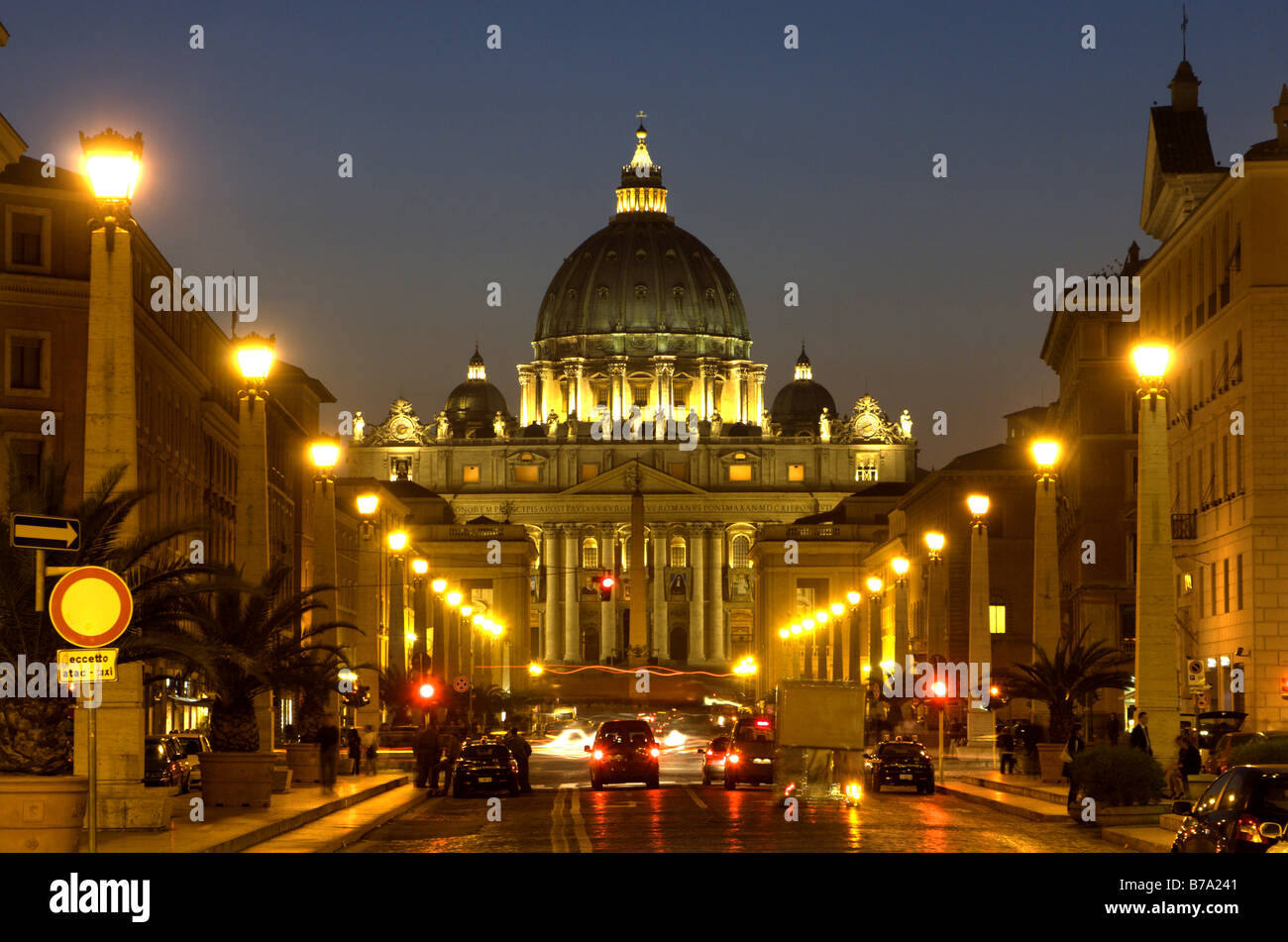 Rome - st. Peters basilica and street in night Stock Photo - Alamy