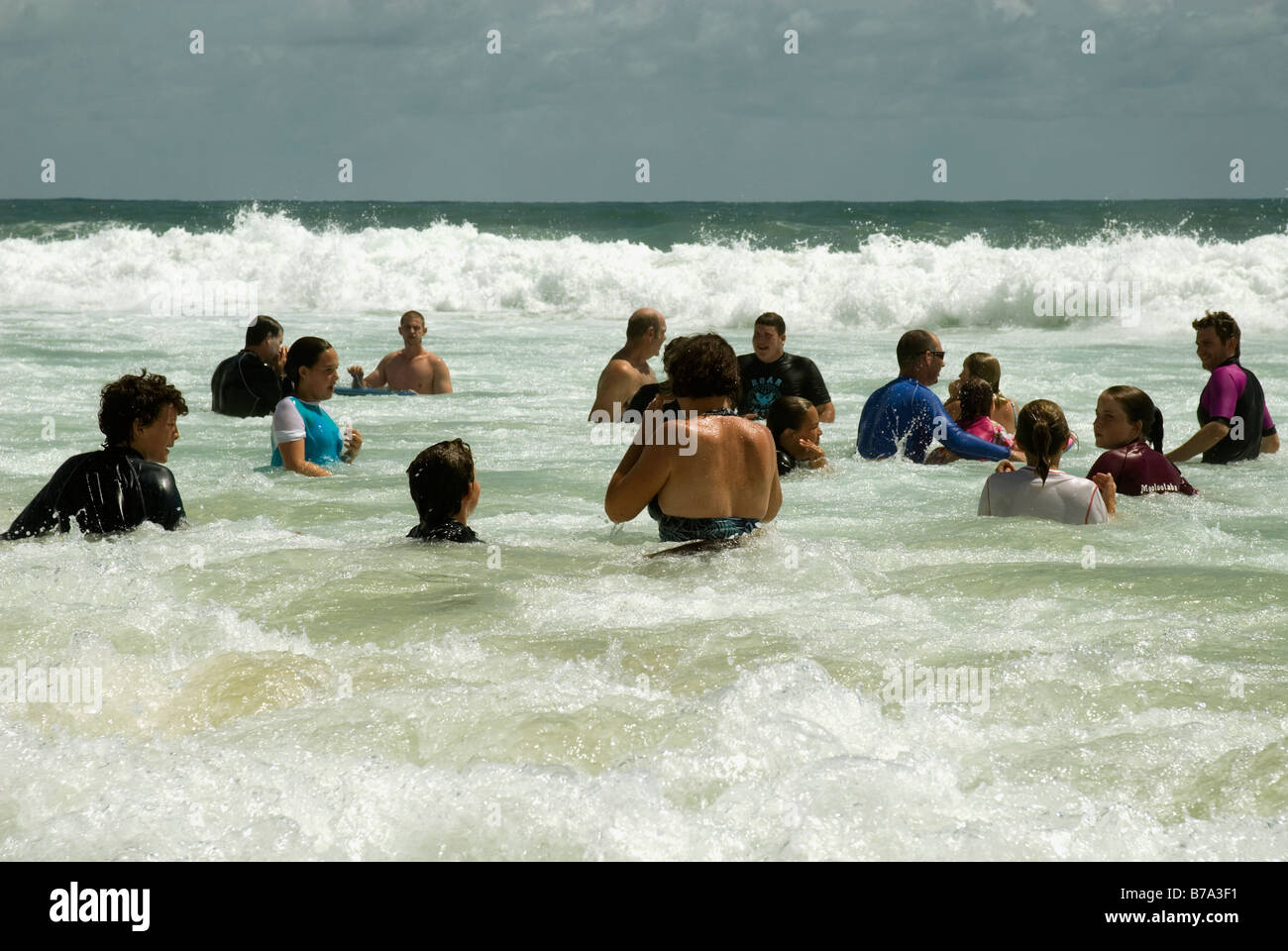 Swimmers at Mooloolaba , Sunshine Coast , Australia Stock Photo