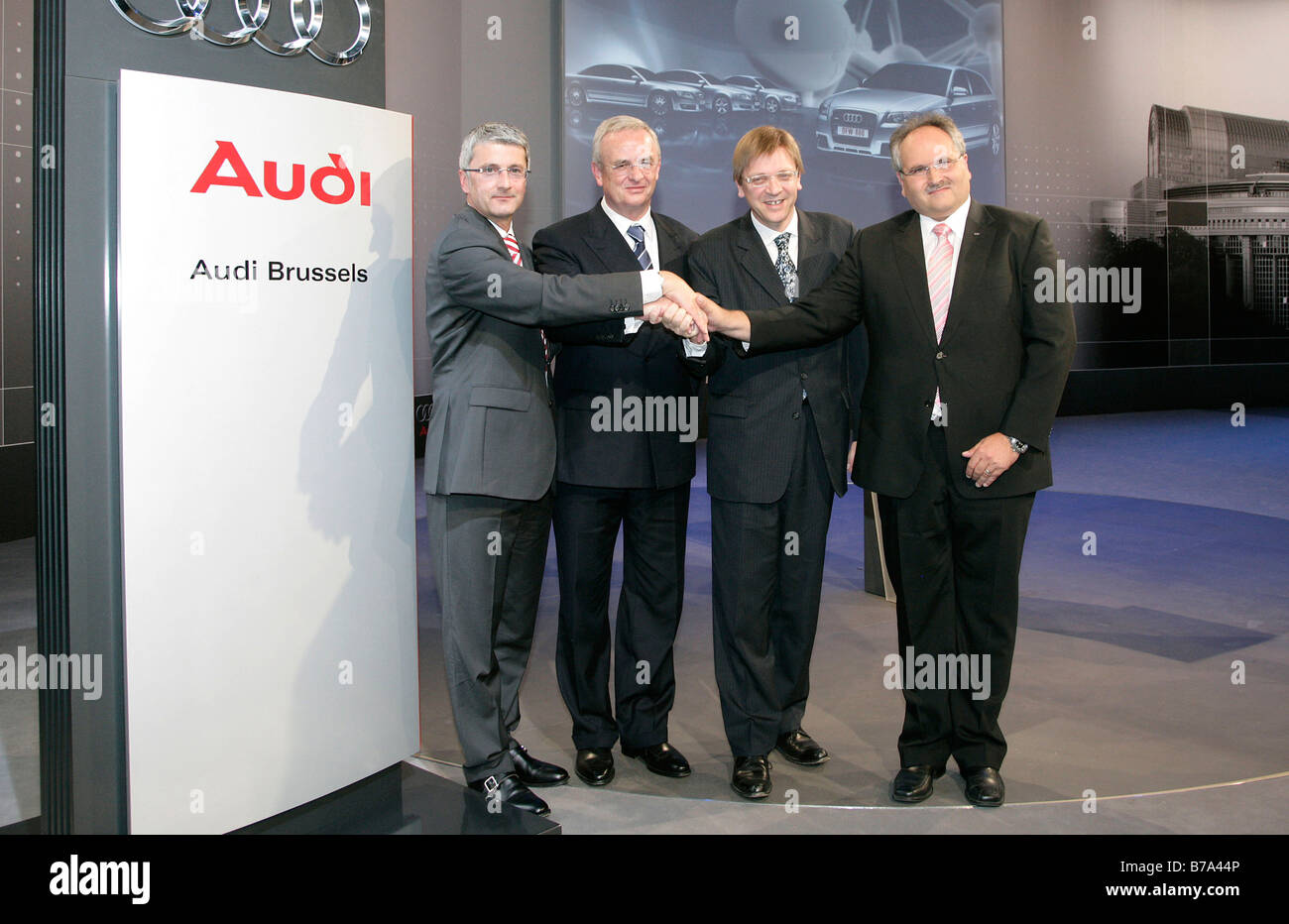 Rupert Stadler, at left, chief executive of Audi AG, Martin Winterkorn, 2nd from left, chief executive of the Volkswagen AG, Gu Stock Photo
