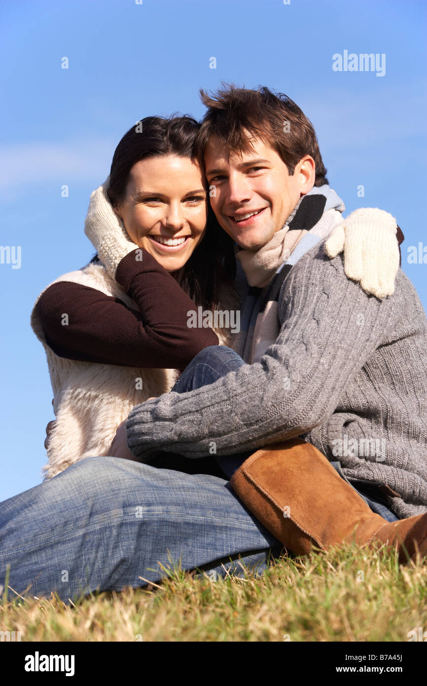 Happy man woman sitting hi-res stock photography and images - Alamy