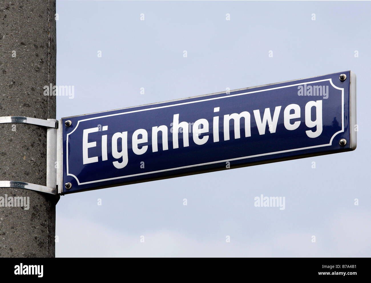 Symbolic picture for building a house, home, road sign reading Eigenheimweg in Regensburg, Bavaria, Germany, Europe Stock Photo