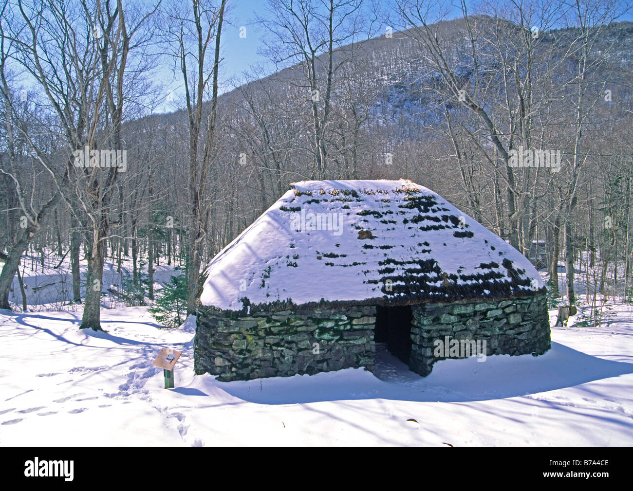 lone shieling in cape breton highlands national park in cape breton nova scotia; a replica of a Scottish Sheep Crofter's Hut Stock Photo