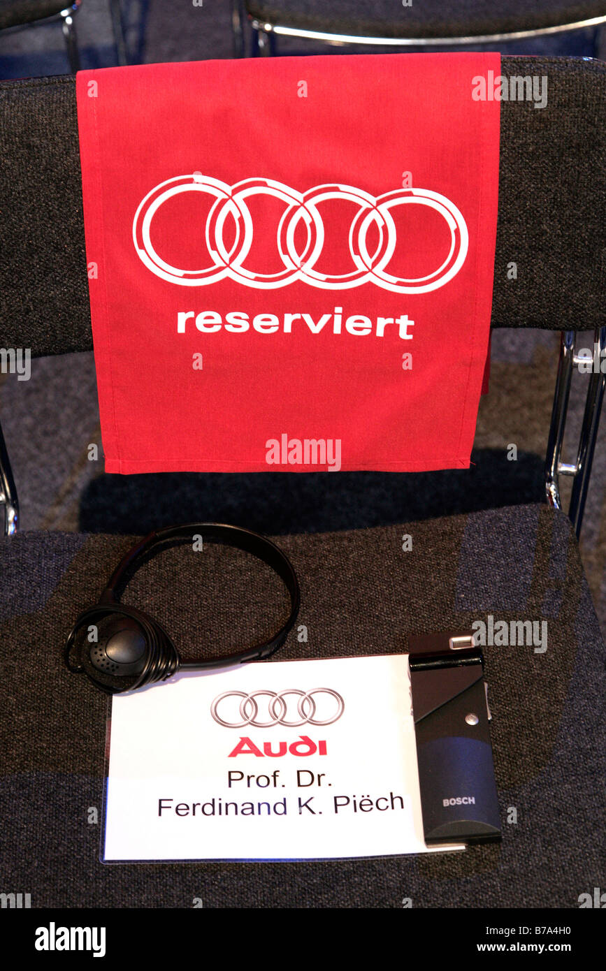 Reserved seating for Ferdinand K. Piech, chairman of the supervisory board of the Volkswagen AG, at the start of the production Stock Photo