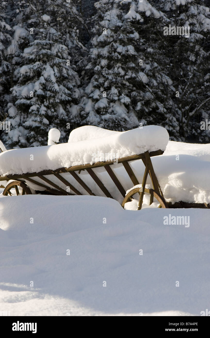 Wooden cart in Scenic and picturesque Dolina Koscieliska Zakopane Tatra Mountains Podhale Region Poland Stock Photo