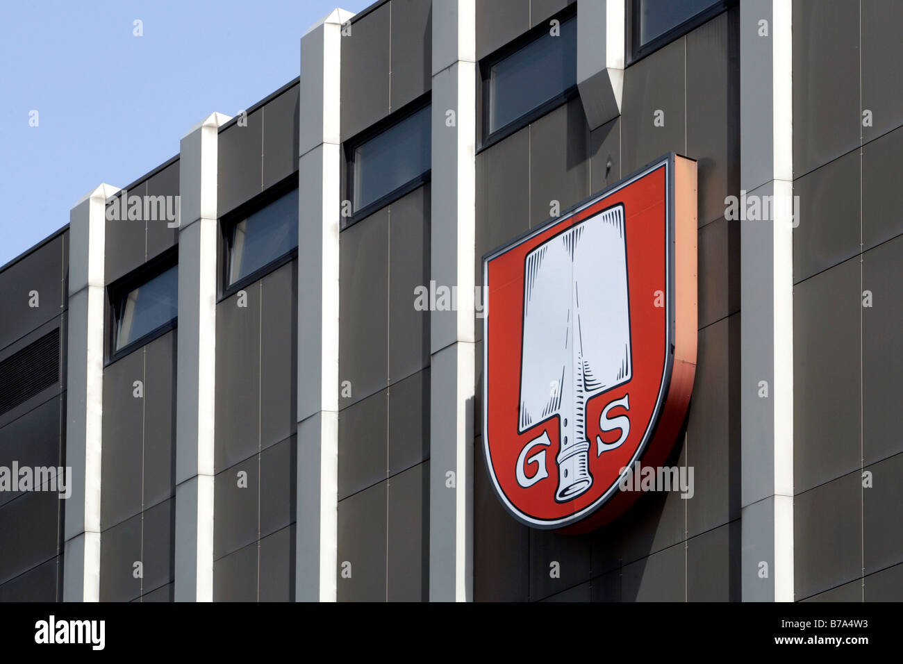Exterior shot of the fermentation and storage tanks with the logo of the Spaten brewery, Munich, Bavaria, Germany, Europe Stock Photo