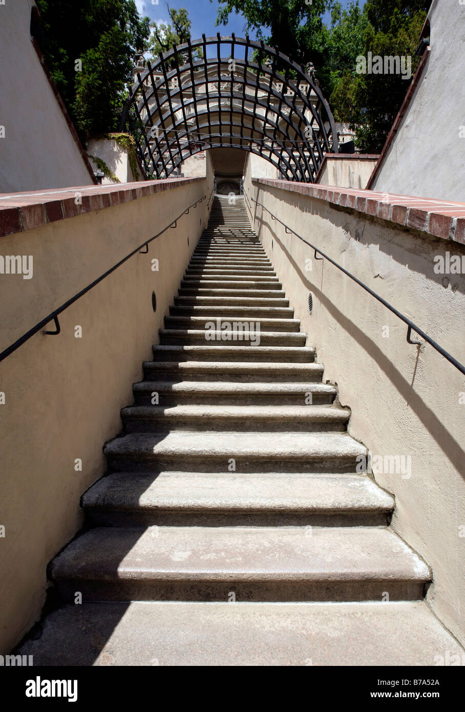 Staircase leading to the royal vineyards, Mala Strana Gardens, Prague, Czech Republic, Europe Stock Photo