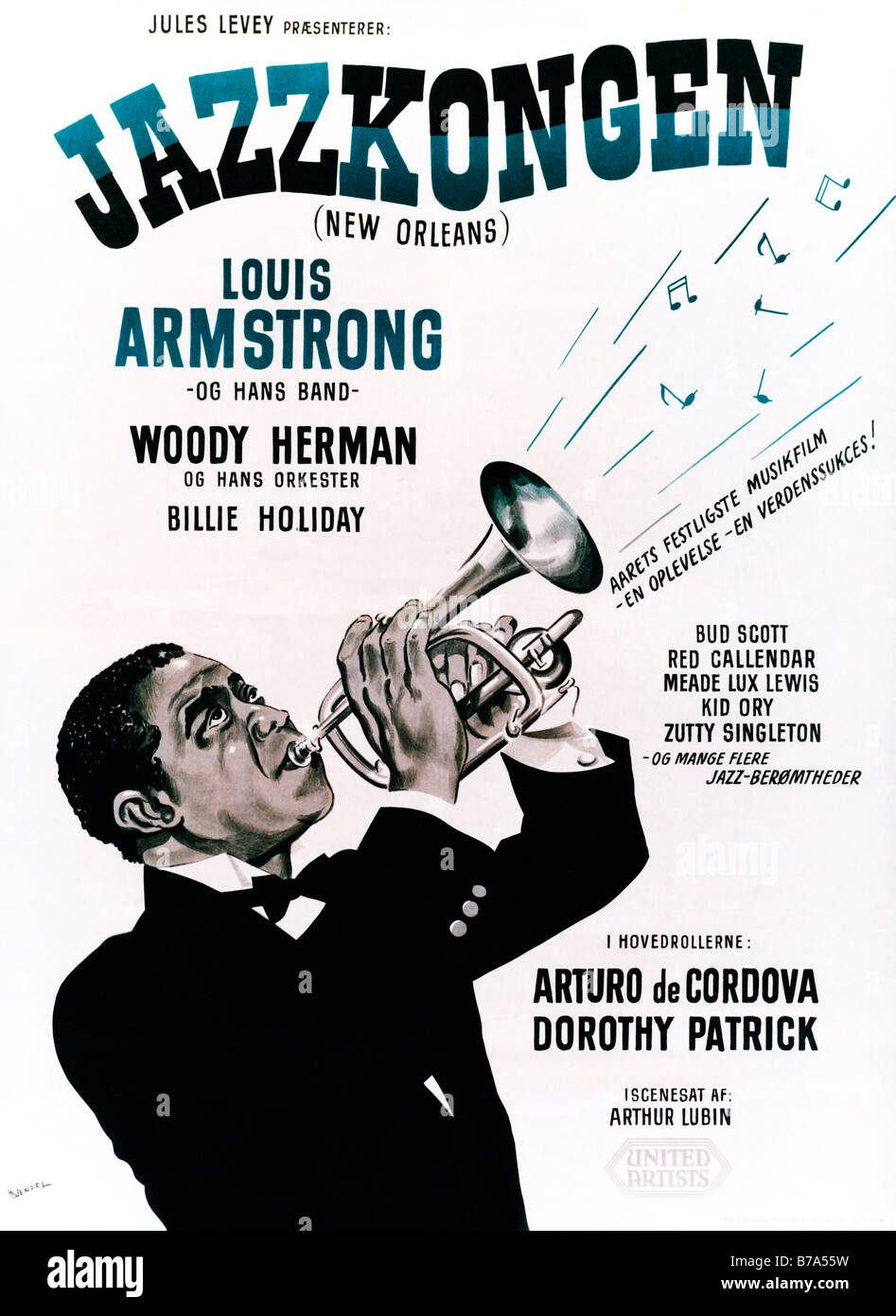 Jazzkongen Danish poster for the 1947 Louis Armstrong jazz music movie New Orleans also featuring Billie Holiday Stock Photo