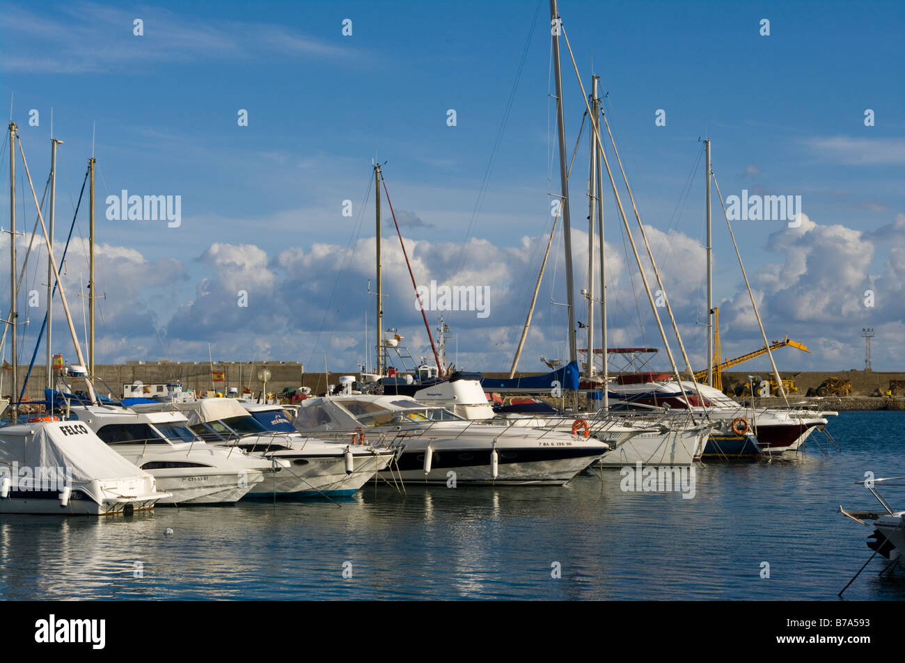 Sailing Yachts and Motor Boats Moored at Garrucha Harbour Marina Puerto Deportivo de Garrucha Almeria Spain Stock Photo