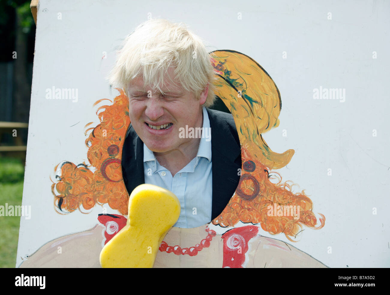 Funny picture of Boris Johnson in the stocks Stock Photo