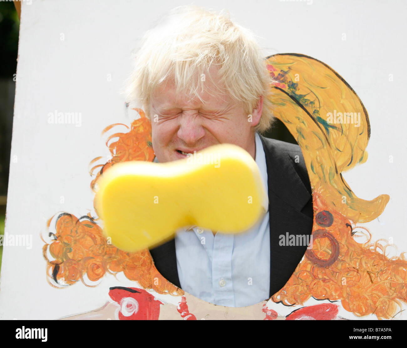 Funny picture of Boris Johnson in the stocks Stock Photo
